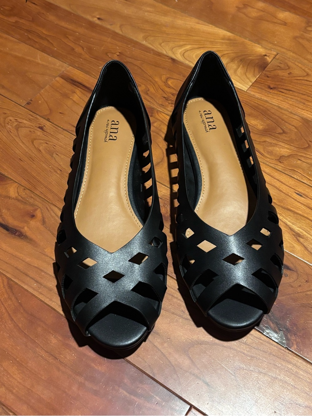 A.N.A Mabrey Black Peep Toe Cutout Ballet Flats - Summer Casual Comfort Size 10
